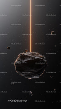 Asteroid with glowing space beam in cosmic universe scene