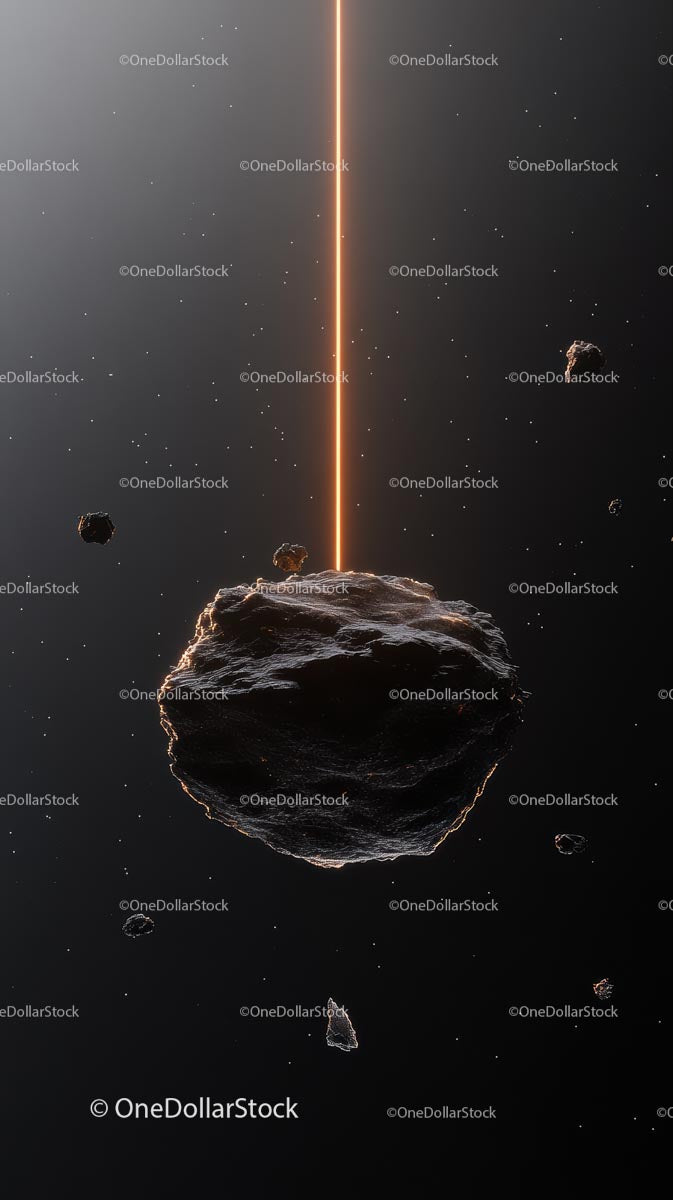 Asteroid with glowing space beam in cosmic universe scene
