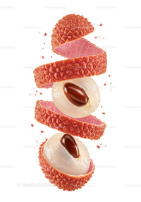 Fresh lychee fruit peeling with exposed seeds isolated