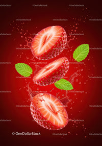 Fresh strawberry halves splashing with mint leaves