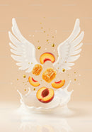 Fresh peach slices with honeycomb and splash of milk