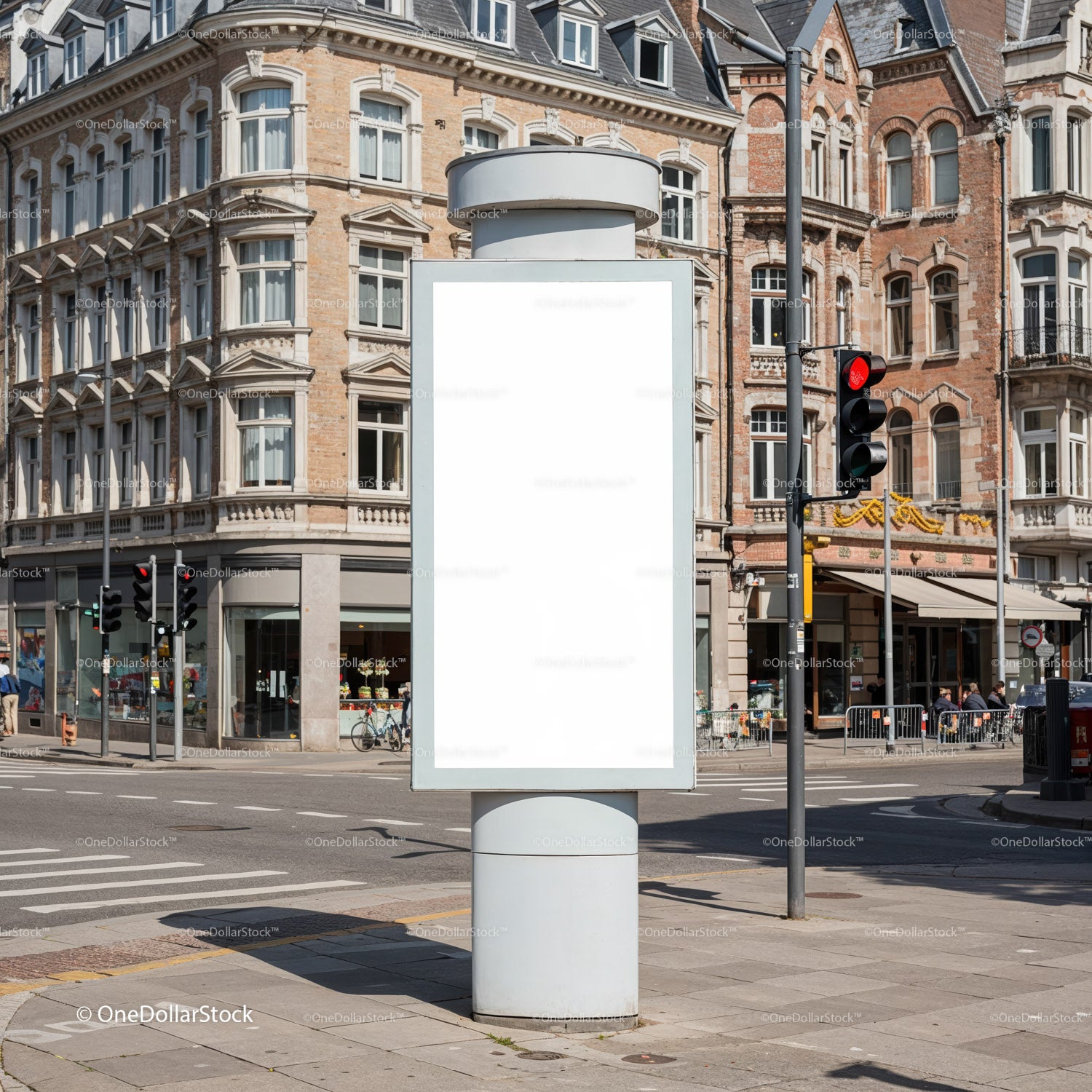 Urban blank advertising billboard on busy city street