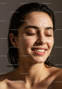 Young Woman with Clear Skin Smiling in a Skincare Routine