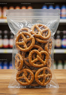 Fresh salted pretzels packed in clear resealable bag