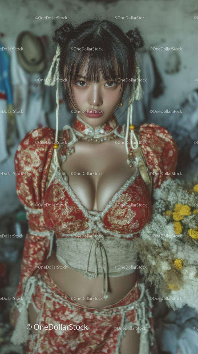 Elegant Asian Woman in Traditional Style with Modern Fashion Fusion
