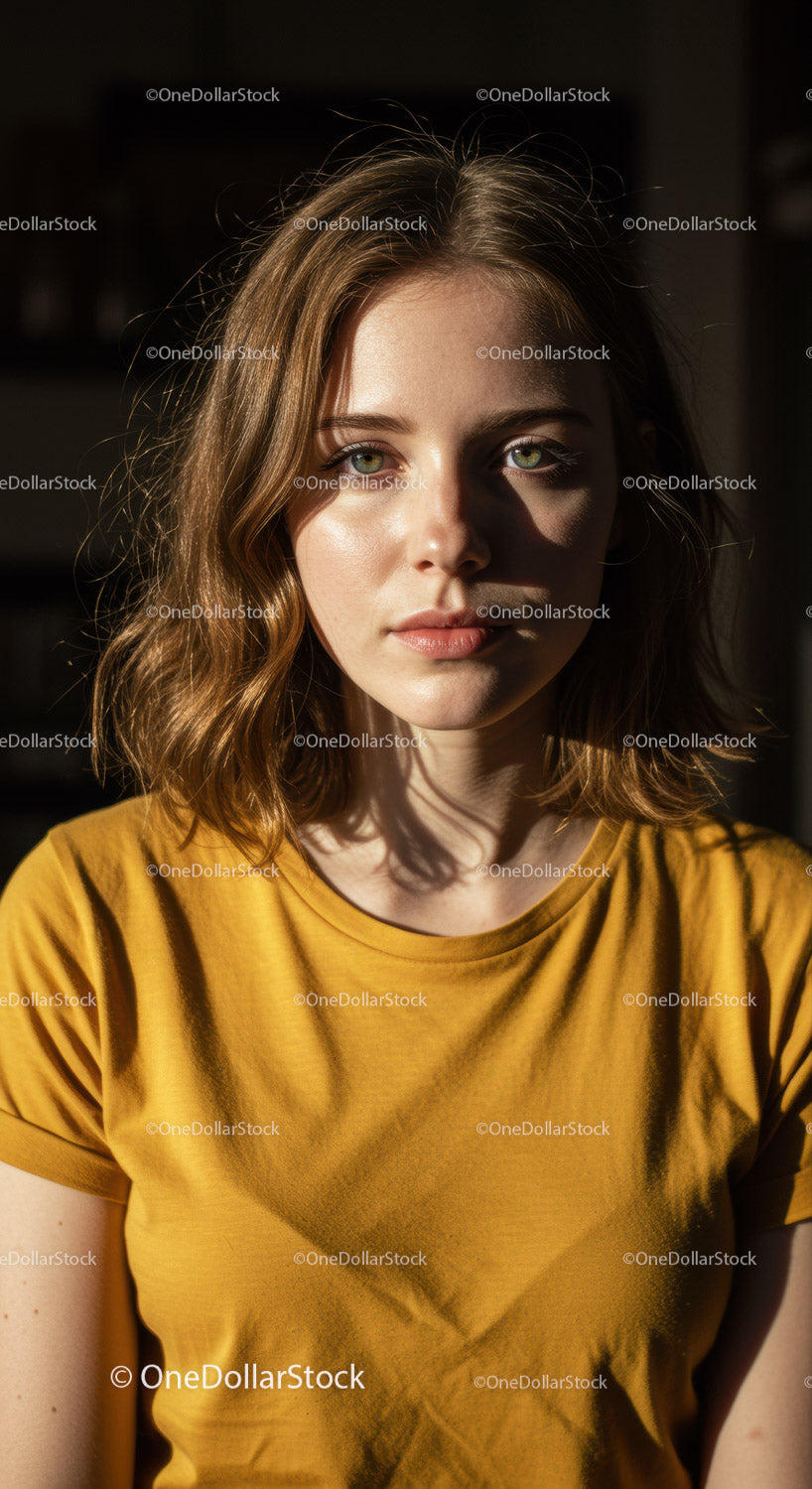 Portrait of a Young Woman with Wavy Hair in Sunlight
