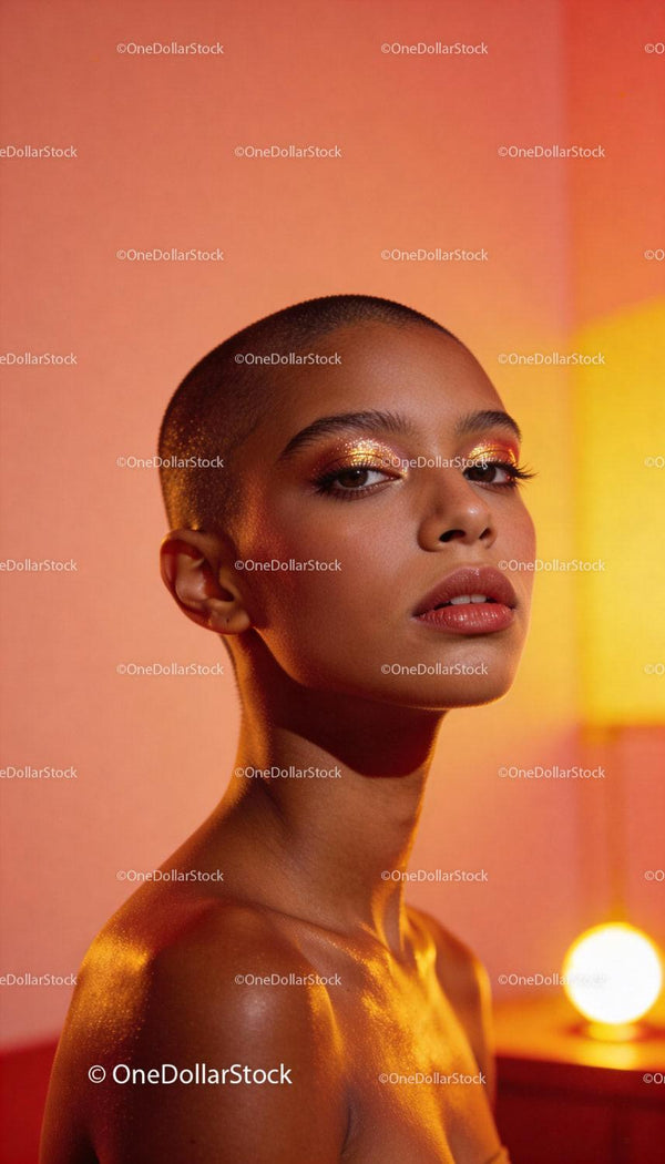 Confident young woman with glowing golden makeup