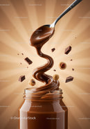 Swirling chocolate hazelnut spread with floating ingredients