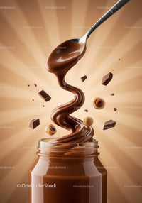 Swirling chocolate hazelnut spread with floating ingredients