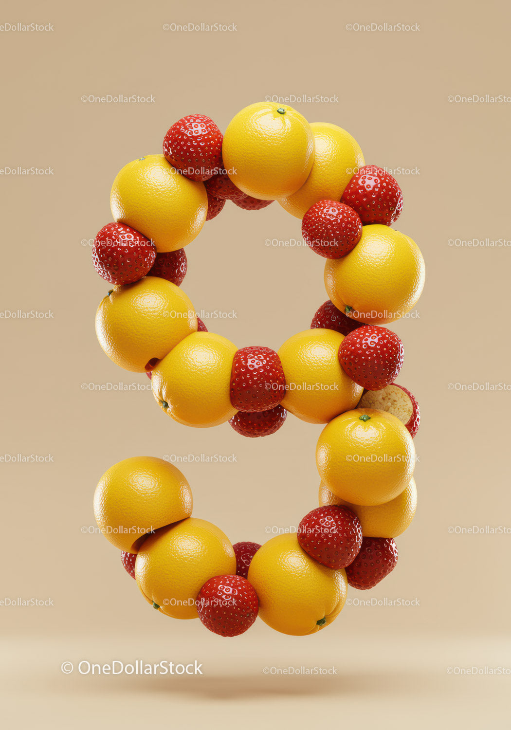 Number Nine Formed by Floating Oranges and Strawberries