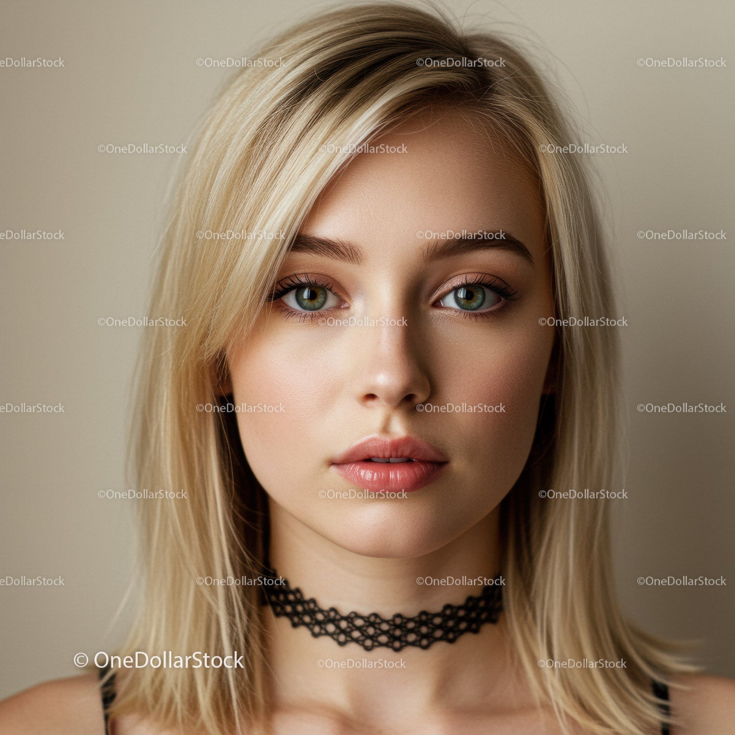 Portrait of a Young Woman with Blonde Hair and Blue Eyes