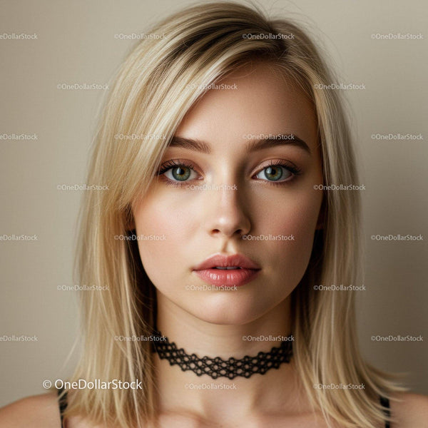 Portrait of a Young Woman with Blonde Hair and Blue Eyes