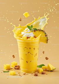 Refreshing Pineapple Smoothie Splash with Whipped Cream