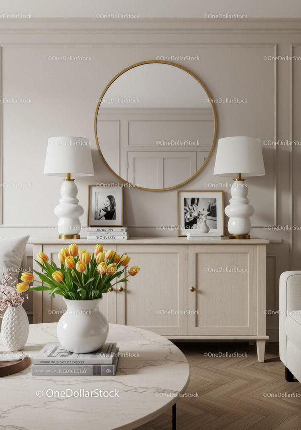 Elegancki salon z tulipanami i nowoczesnym wystrojem