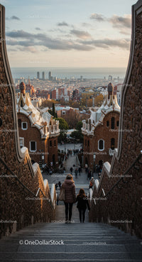 Charming View of Barcelona Featuring Gaudi Architectural Details and City Skyline