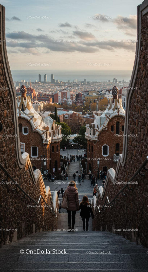 Charming Cityscape Featuring Organic Architectural Details and Urban Skyline