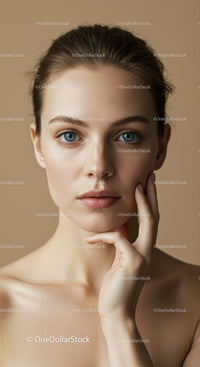 Portrait of a Young Woman with Blue Eyes and Clear Skin