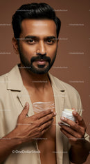 Male Skincare Routine with Cream Application on Chest