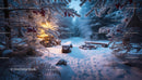 Tranquil Snowy Forest Gathering with Warm Lantern Light