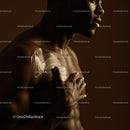 Muscular Man Applying Lotion for Skin Care Routine in Warm Lighting