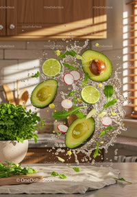 Fresh Avocado and Lime Splash in Bright Kitchen