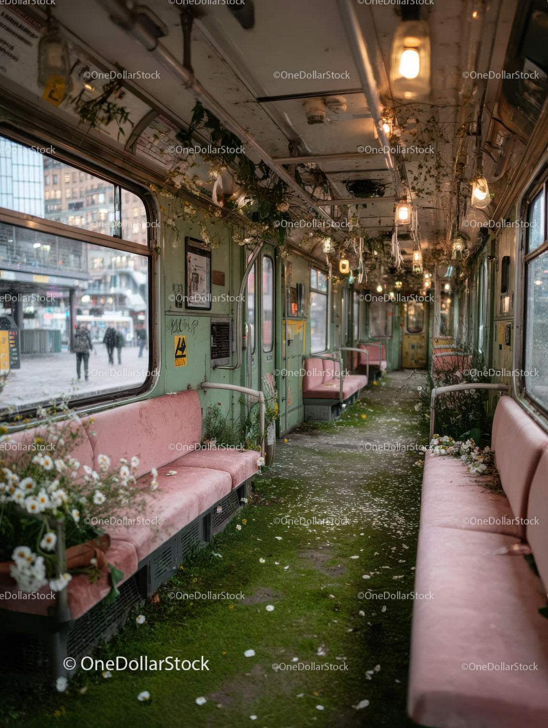 Abandoned Train Carriage with Moss and Overgrown Vegetation