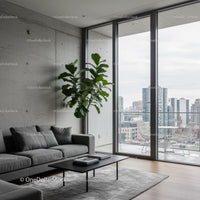 Modern Urban Living Room with City View and Indoor Plant