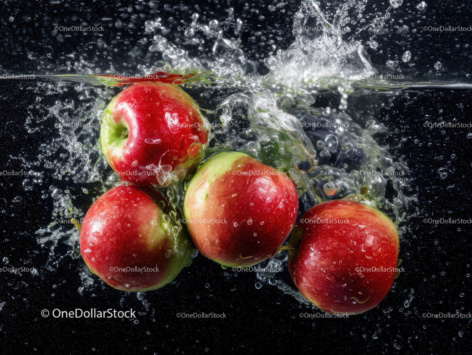 Juicy Red Apples Splashing into Water in Bright Studio Scene