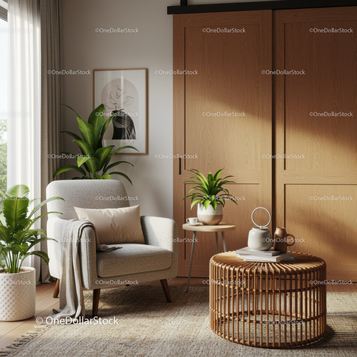 Cozy Lounge Corner with Armchair and Indoor Plants