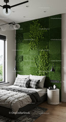 Modern Bedroom with Lush Greenery Wall and Stylish Lamp Lighting