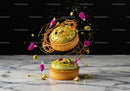 Elegant Pistachio Tart with Caramel and Flower Petals