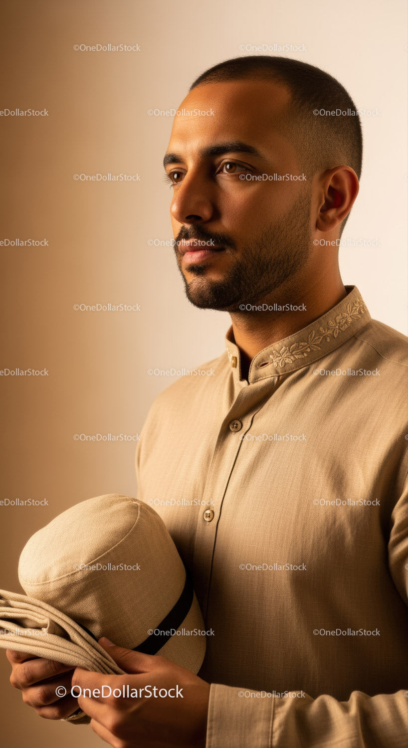 Elegant Male Portrait in Traditional Attire with Calm Expression