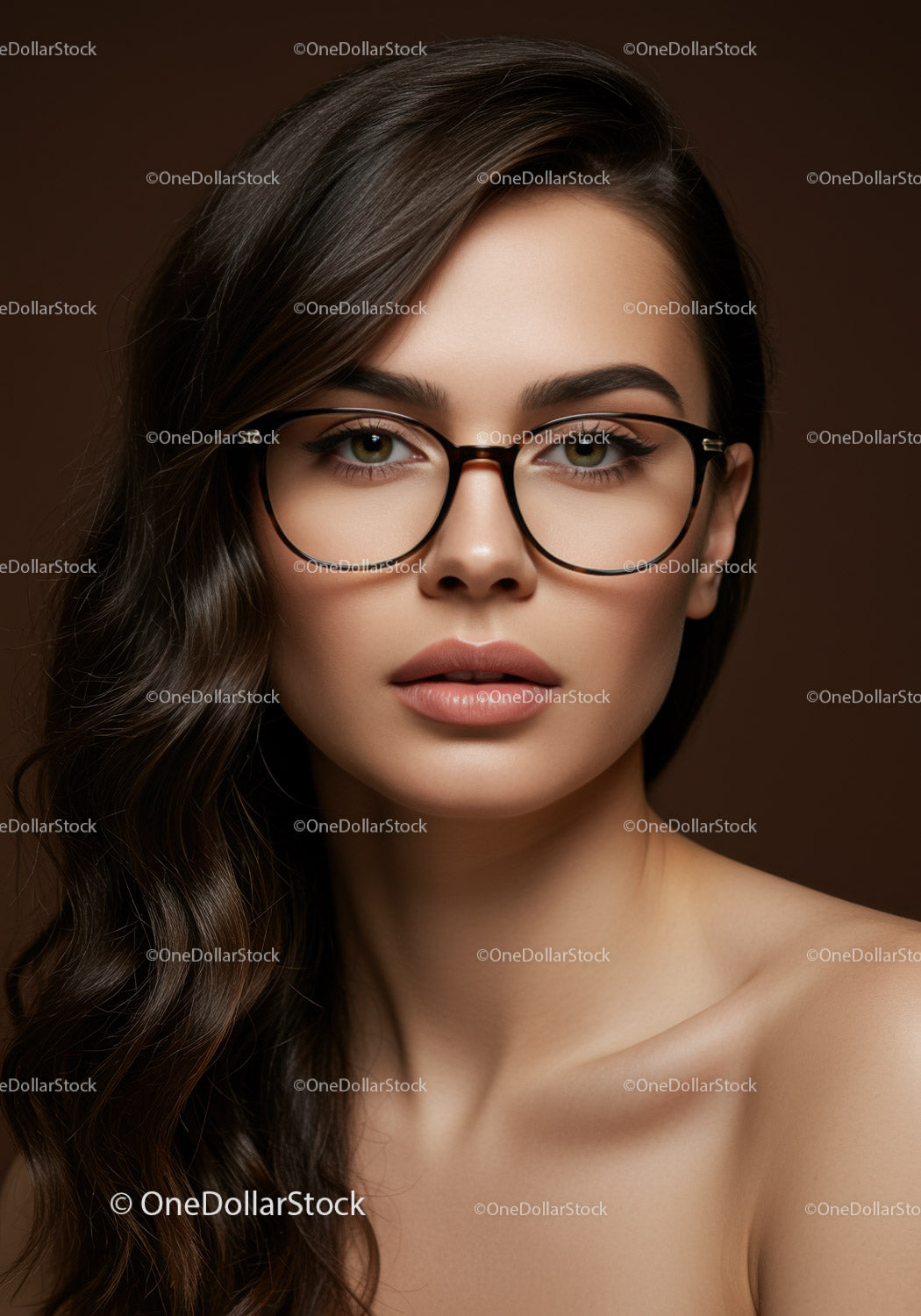 Elegant Woman with Stylish Glasses and Smooth Skin in Beauty Portrait