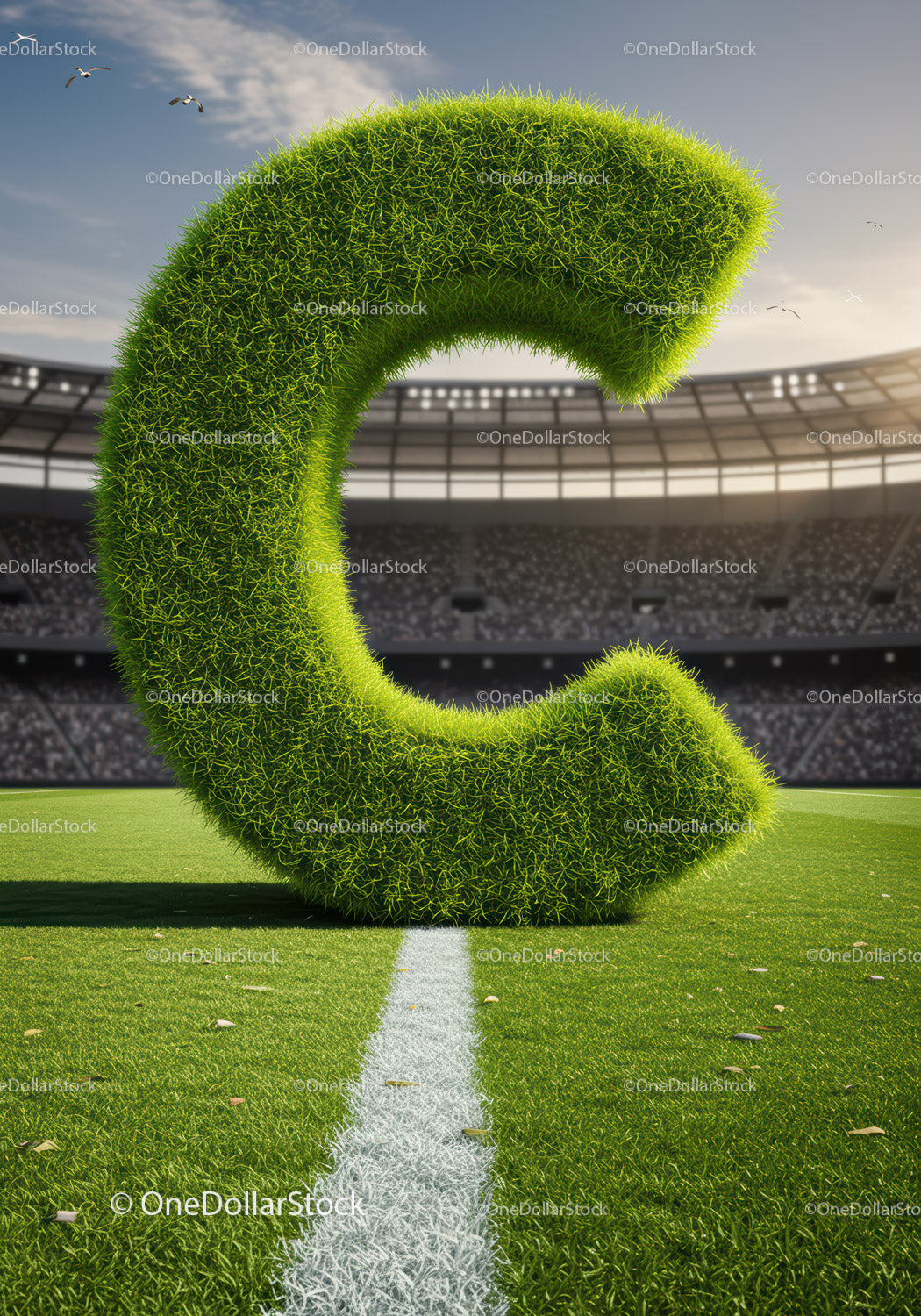 Zielona trawa Litera C Stojąca na boisku sportowym