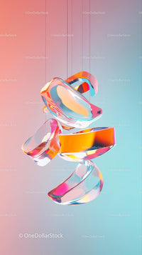 Abstract Glass Art Sculptures with Vibrant Colors on Gradient Background