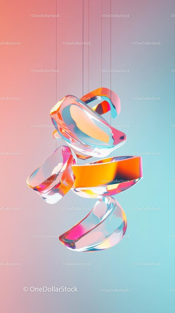 Abstract Glass Art Sculptures with Vibrant Colors on Gradient Background