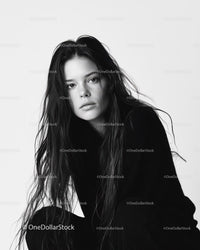 Black and White Portrait of a Young Woman with Long Wet Hair