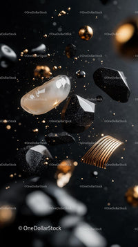 Elegant Jewelry Display with Black and Gold Gemstones and Beads