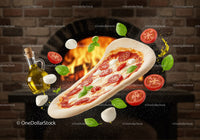 Fresh Margherita Pizza Ingredients Flying Near Oven