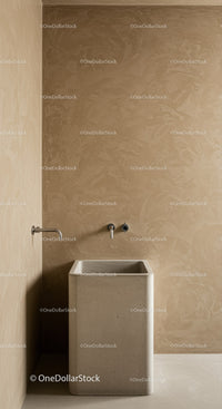 Minimalist Concrete Utility Sink in Beige Wall with Textured Finish