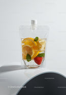Refreshing fruit infused water in clear pouch bottle