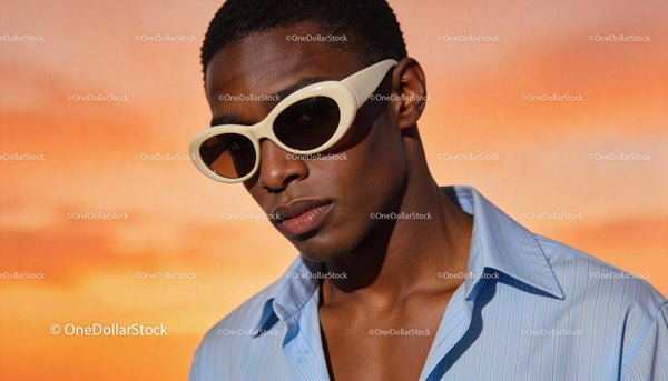 Young man wearing stylish sunglasses in warm sunlight