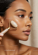 Close-up of Woman Using Facial Roller for Skin Rejuvenation