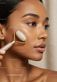 Close-up of Woman Using Facial Roller for Skin Rejuvenation