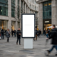 Blank digital billboard on busy urban pedestrian street