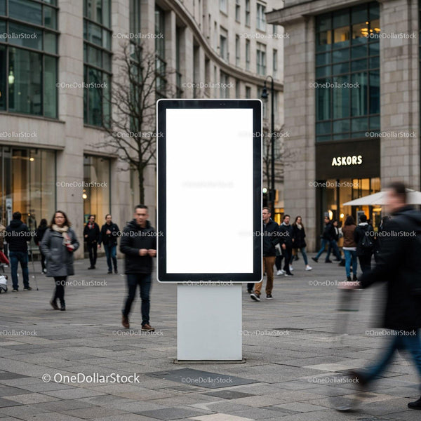 Blank digital billboard on busy urban pedestrian street JPG Mockup Image