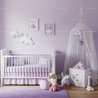 Cute Baby Nursery with Purple Theme and Whimsical Cloud Decorations