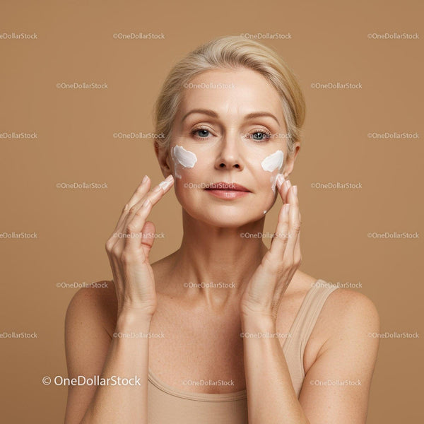 Mature Woman Applying Face Cream for Skincare Routine