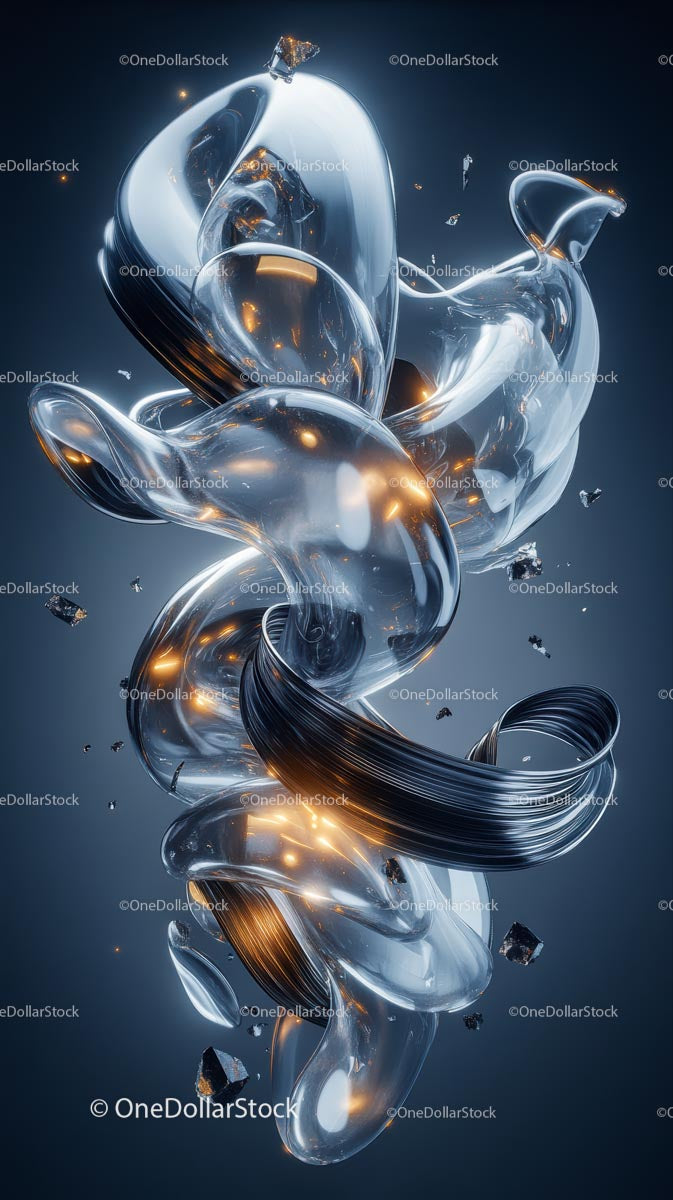 Futuristic Abstract Glass Sculptures with Metallic Swirls and Light Effects