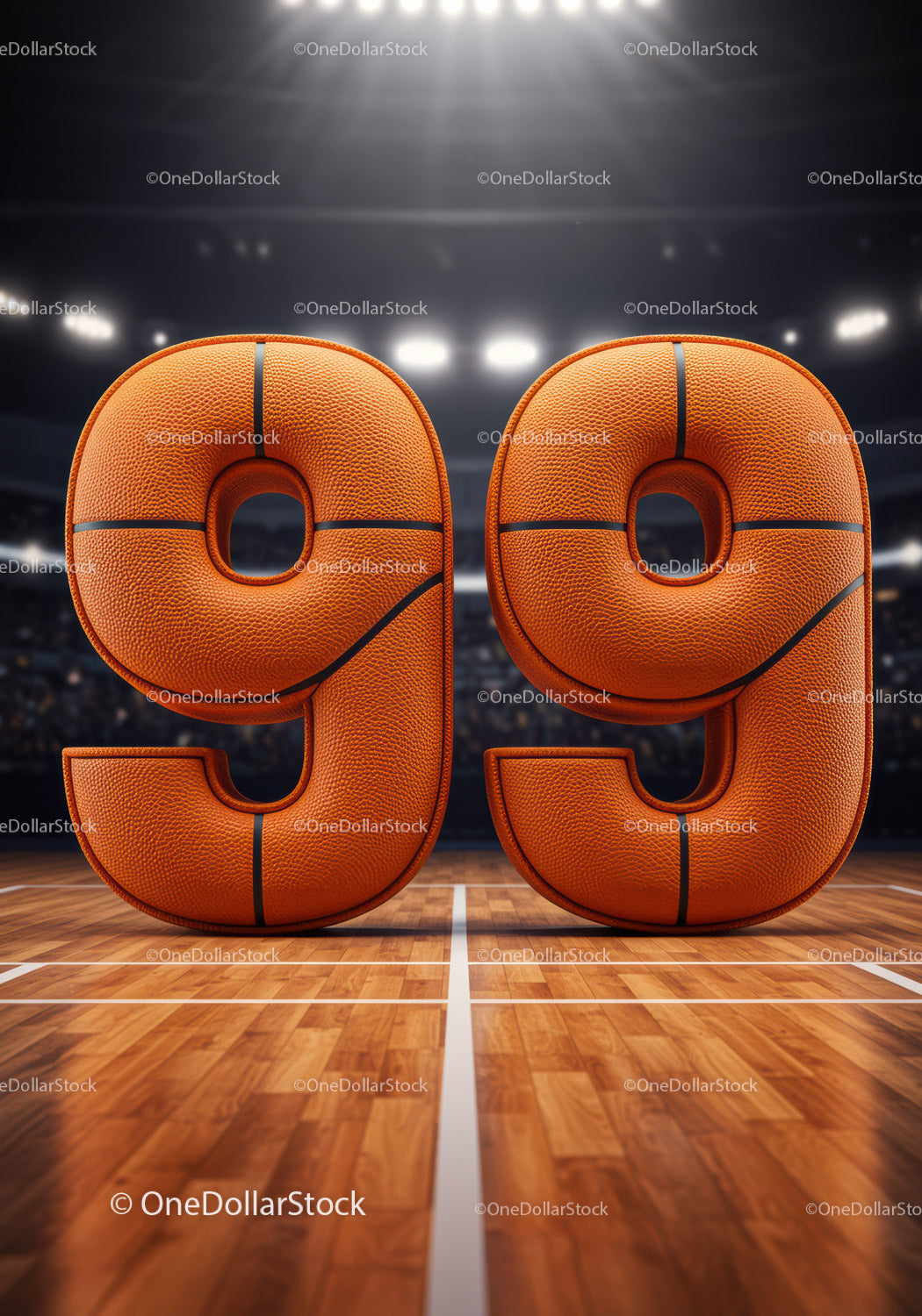 Number 99 made from basketball texture on court